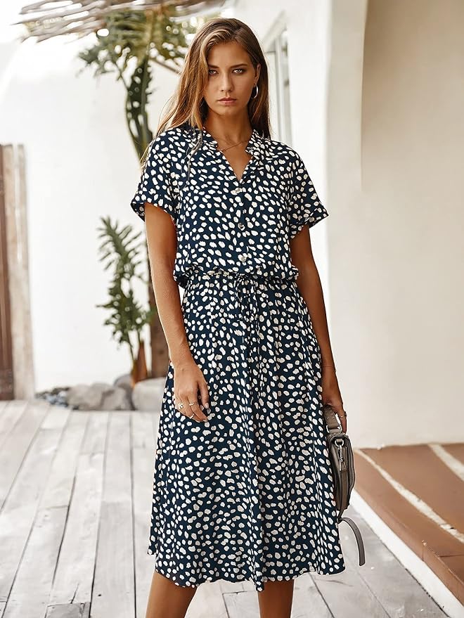 Abito Midi Elegante con Maniche Corte per Donna | Clara