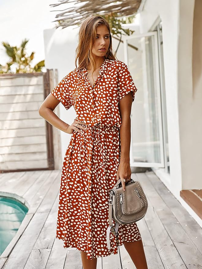 Abito Midi Elegante con Maniche Corte per Donna | Clara