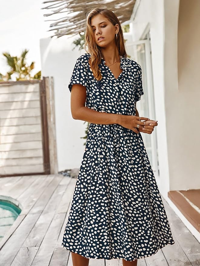 Abito Midi Elegante con Maniche Corte per Donna | Clara