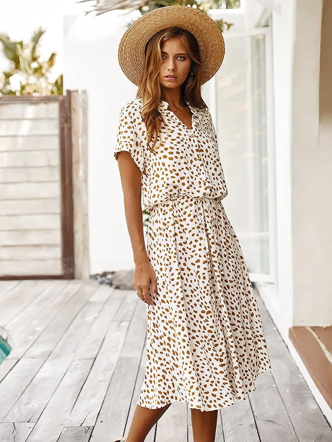 Abito Midi Elegante con Maniche Corte per Donna | Clara