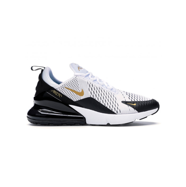 Nike Air Max 270 Bianco Nero Oro Metallico Uomo Sneakers Eleganti