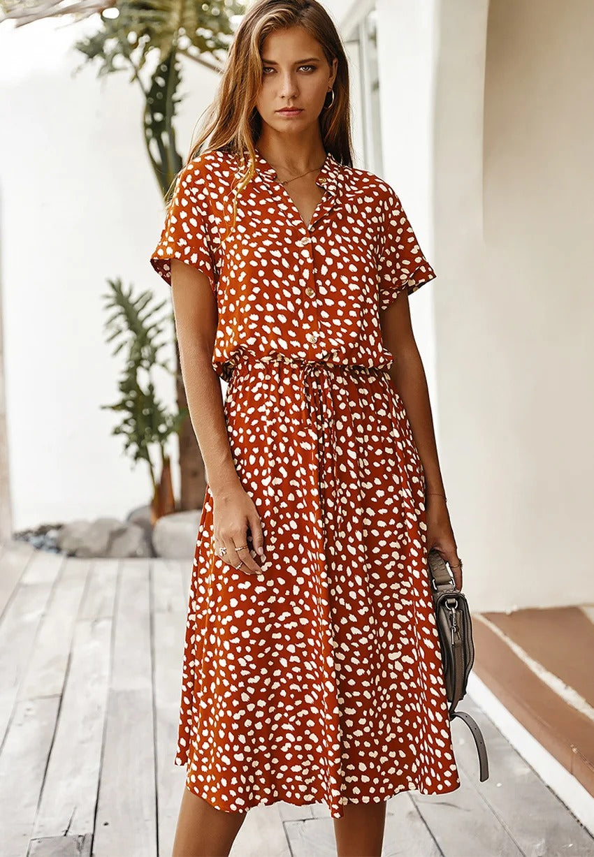 Abito Midi Elegante con Maniche Corte per Donna | Clara