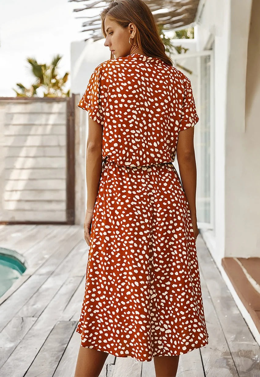 Abito Midi Elegante con Maniche Corte per Donna | Clara