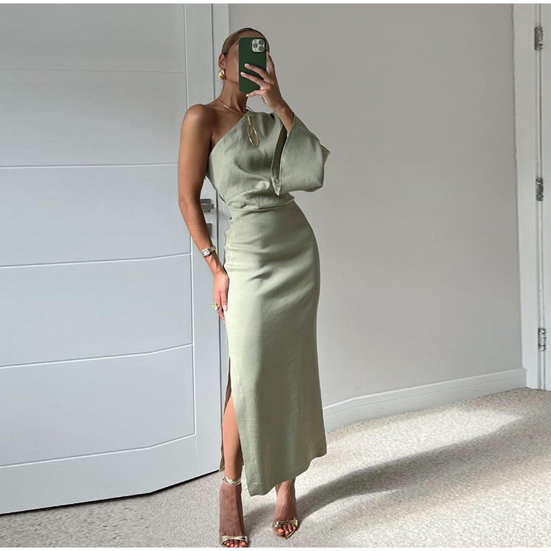 Abito Plissettato Verde Elegante per Donna | Celine