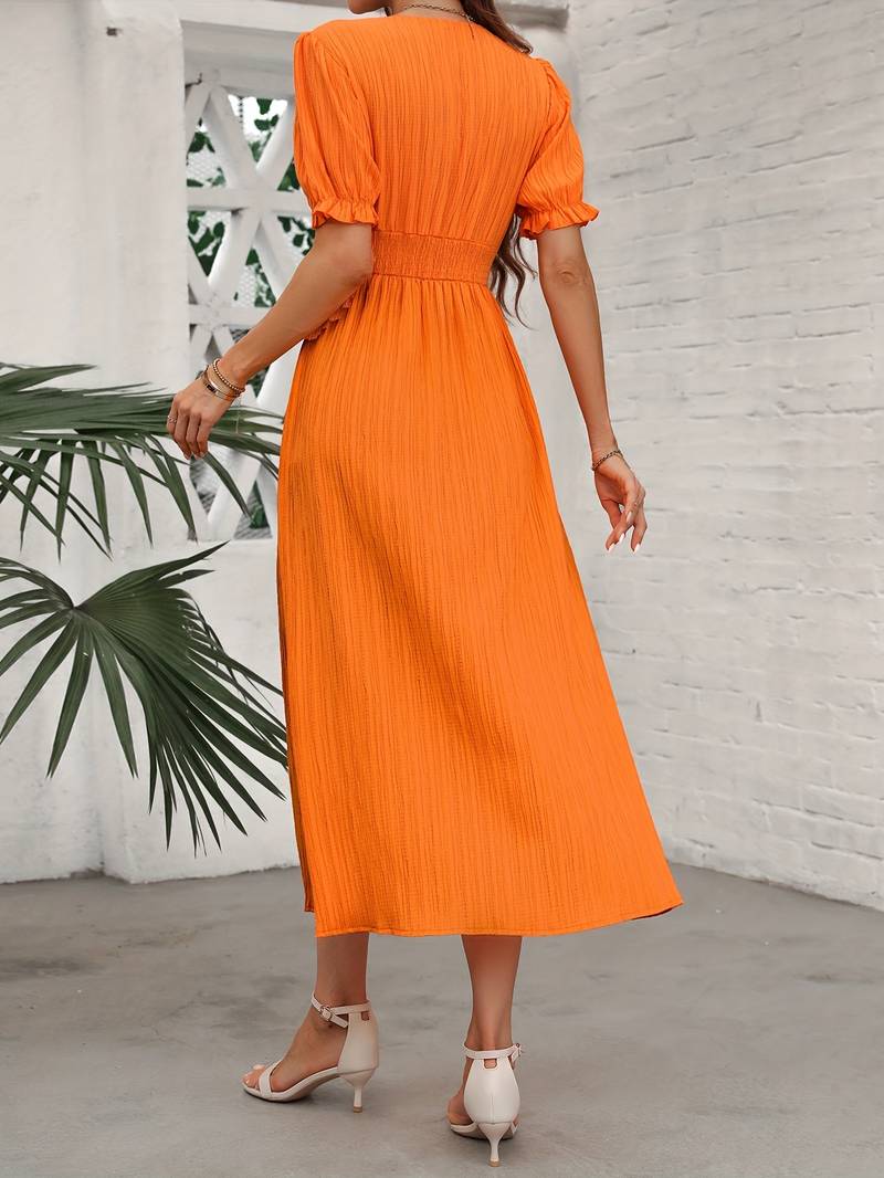 Abito Arancione Elegante e Leggero con Scollo a V per Donna | Lola